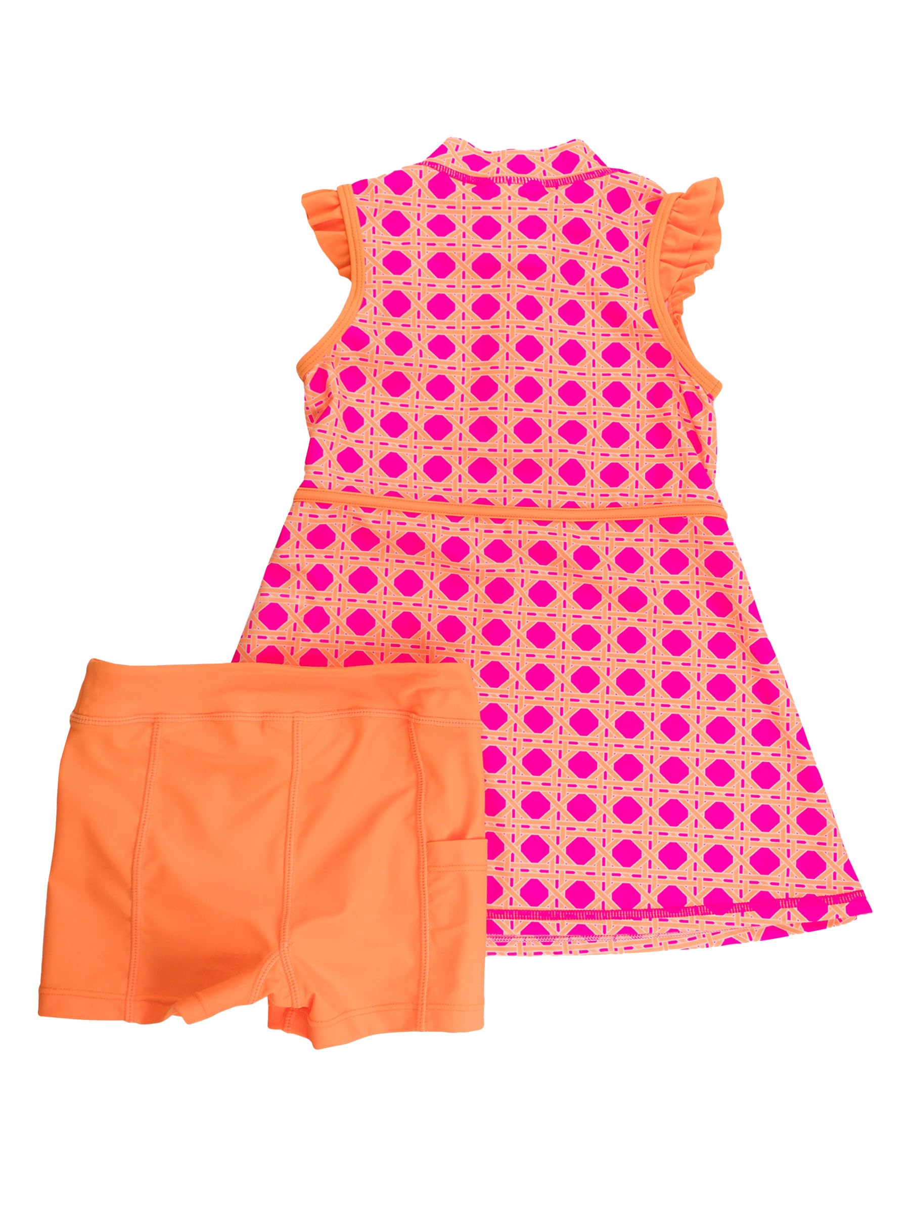RuffleButts Sportliches Kleid für Mädchen, LSF 50+, ärmellos, Reißverschluss, Rüschenärmel, Aktivkleid