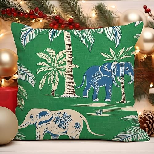 Miniatura 4 de MangGou Funda de almohada verde con elefante y burro chinoiserie verde árbol y animales, almohadas estilo chinoiserie, decoración del hogar, funda