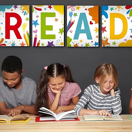 Miniatura 6 de Qilery Juego de 4 carteles y carteles de lectura para el aula, carteles de lectura, tablón de anuncios de lectura, póster de pared para biblioteca
