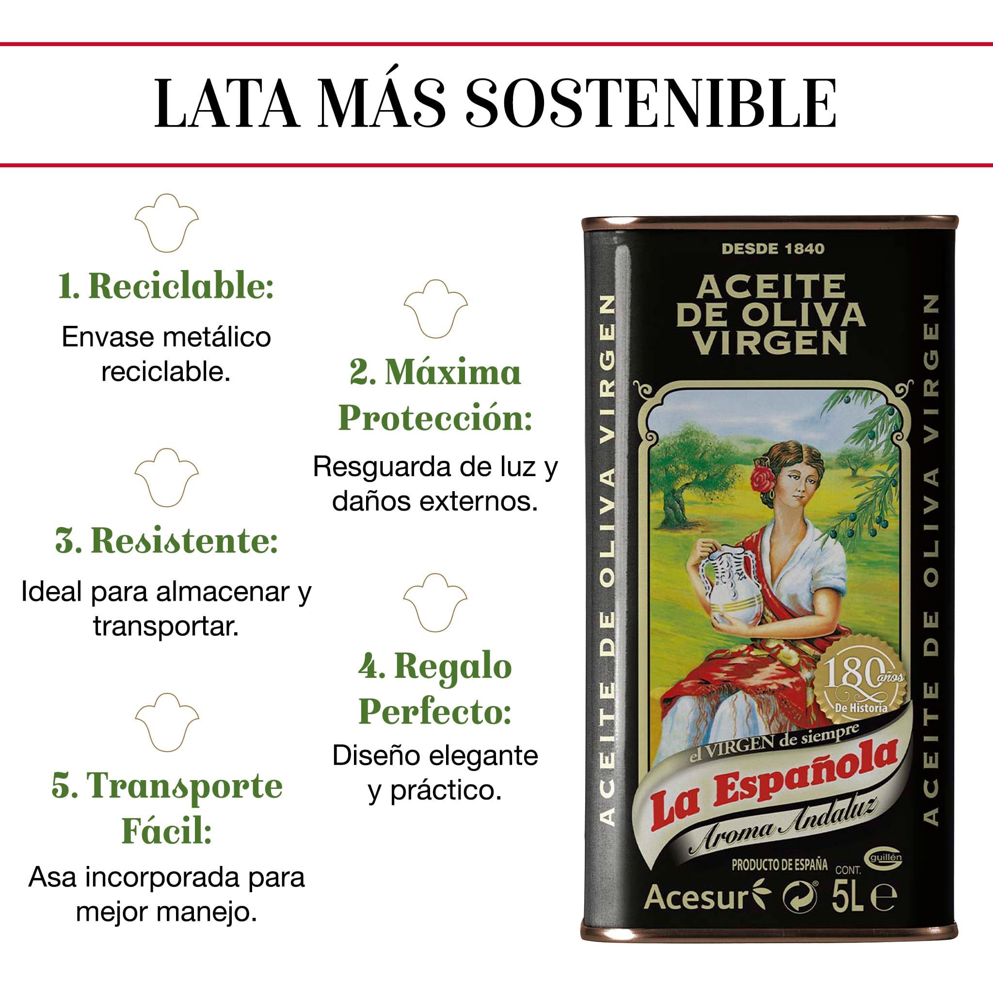 LA ESPAÑOLA - Aceite de Oliva Virgen, Aroma Andaluz. Lata 5 l