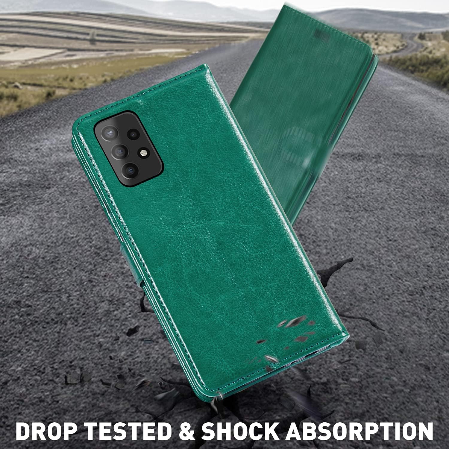 MONASAY Galaxy A12 5G Wallet Case, [Included Glass Screen Protector][RFID Blocking] Flip Folio Leather Cell Phone Cover with Credit Card Holder for Samsung Galaxy A12 5G, Green