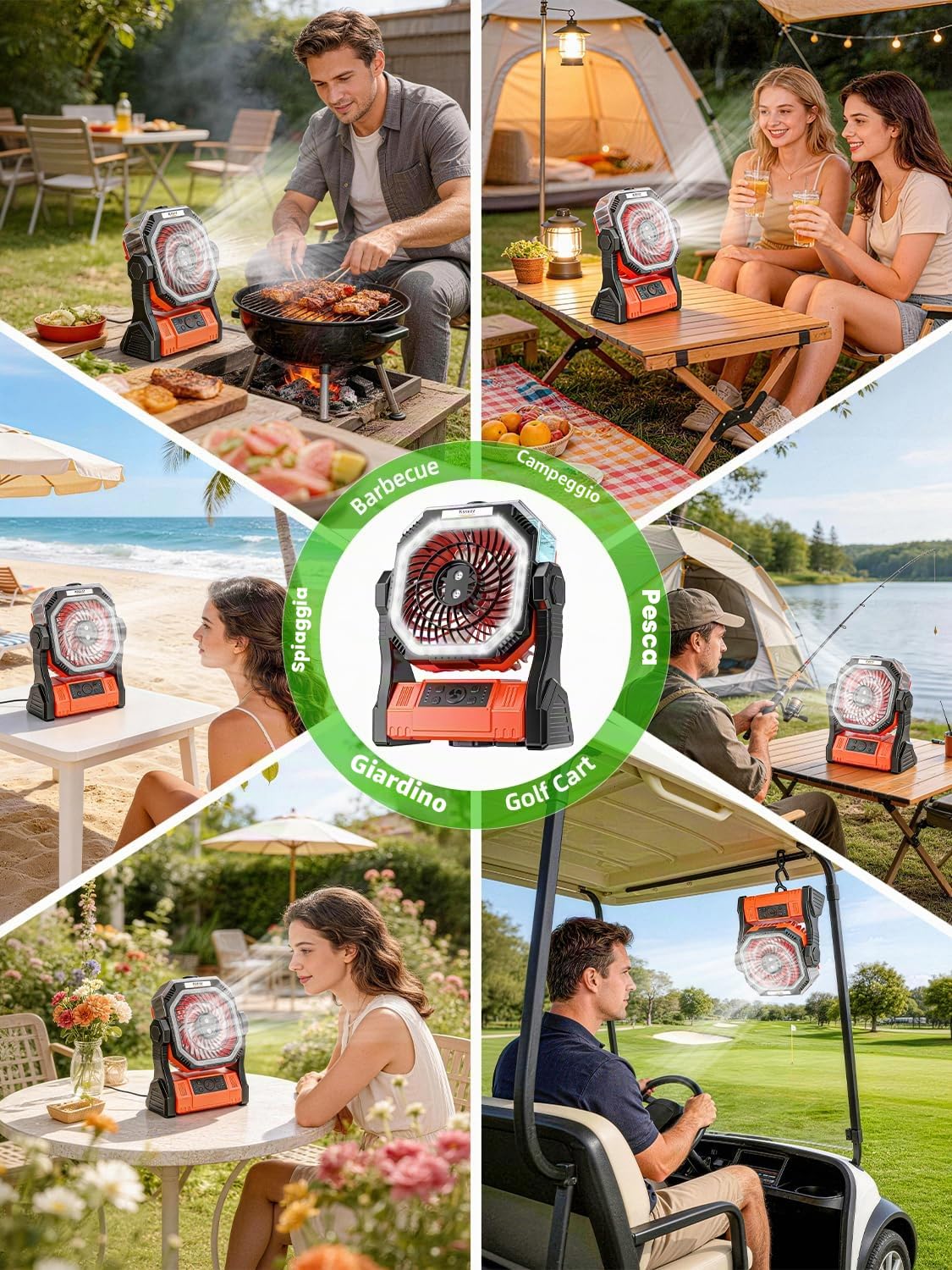 Ventilatore da campeggio con Nebulizzatore, Ricaricabile USB Ventilatore | 20000mAh Ventilatore da Tavolo 4 Velocità 270° Regolabile con Timer e LED Alimentato a batteria per Viaggi, Picnic, Pesca