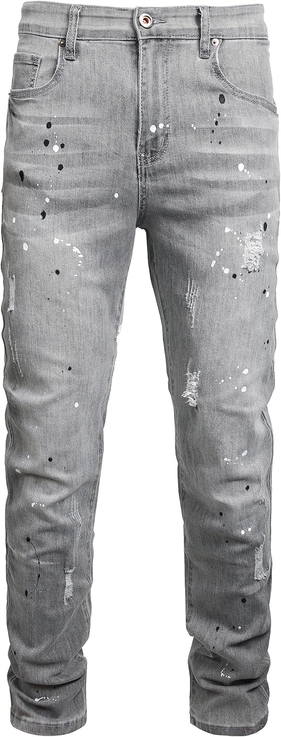 Men Ripped Jeans Fashion Slim Fit Traight Distressed Design Skinny Stretch Comfort Flex Waist Denim Pants