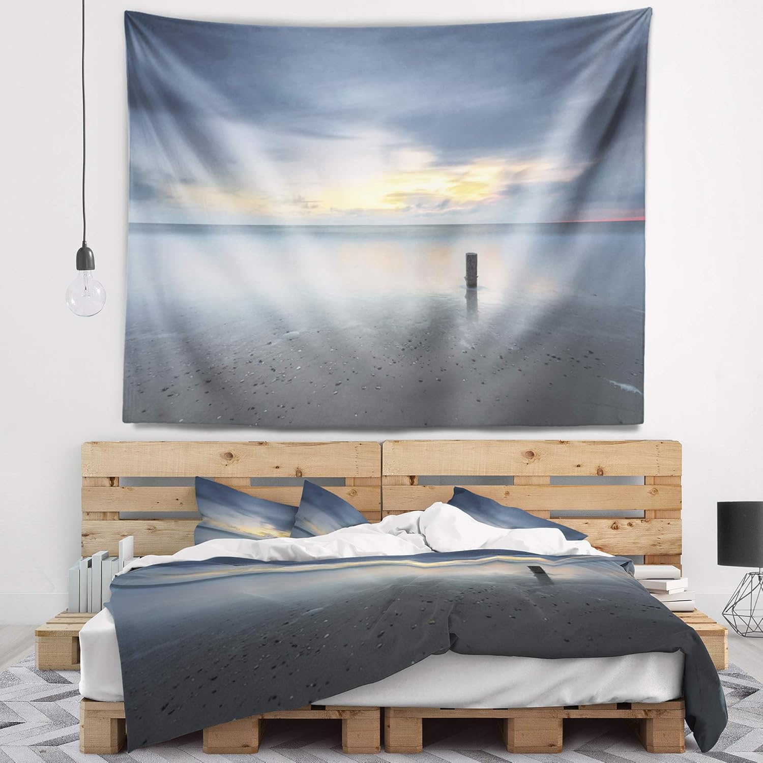 Designart ' Stormy and Dark Sea Sunset' Seascape Tapestry Blanket Décor Wall Art for Home and Office, Created On Lightweight Polyester Fabric x Large: 92 in. x 78 in