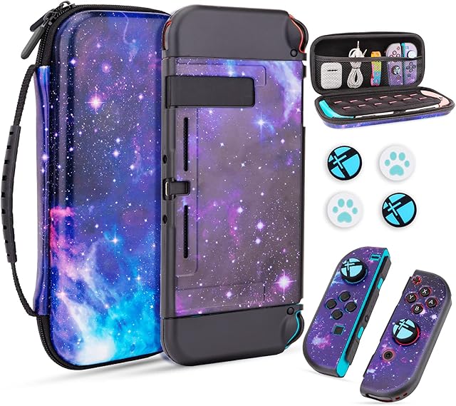 JYPS Carrying Case Cover Kit Compatible with Nintendo Switch with Carry Handle for Console Accessories-Premium Protective Portable Hard Shell Pouch Travel Bag Compatible for Nintendo Switch,Galaxy