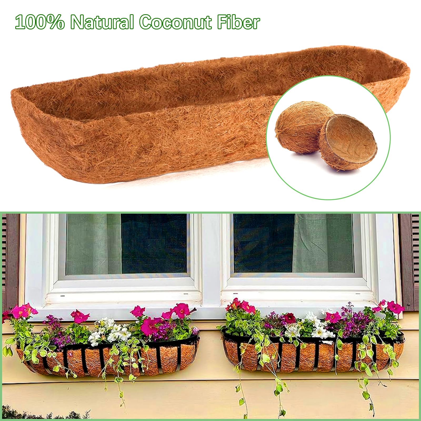 LCHUANG Lot de 4 doublures en fibre de coco 100 % naturelle pour jardinière de 91,4 cm, pour panier suspendu, boîte de fenêtre, paniers de clôture