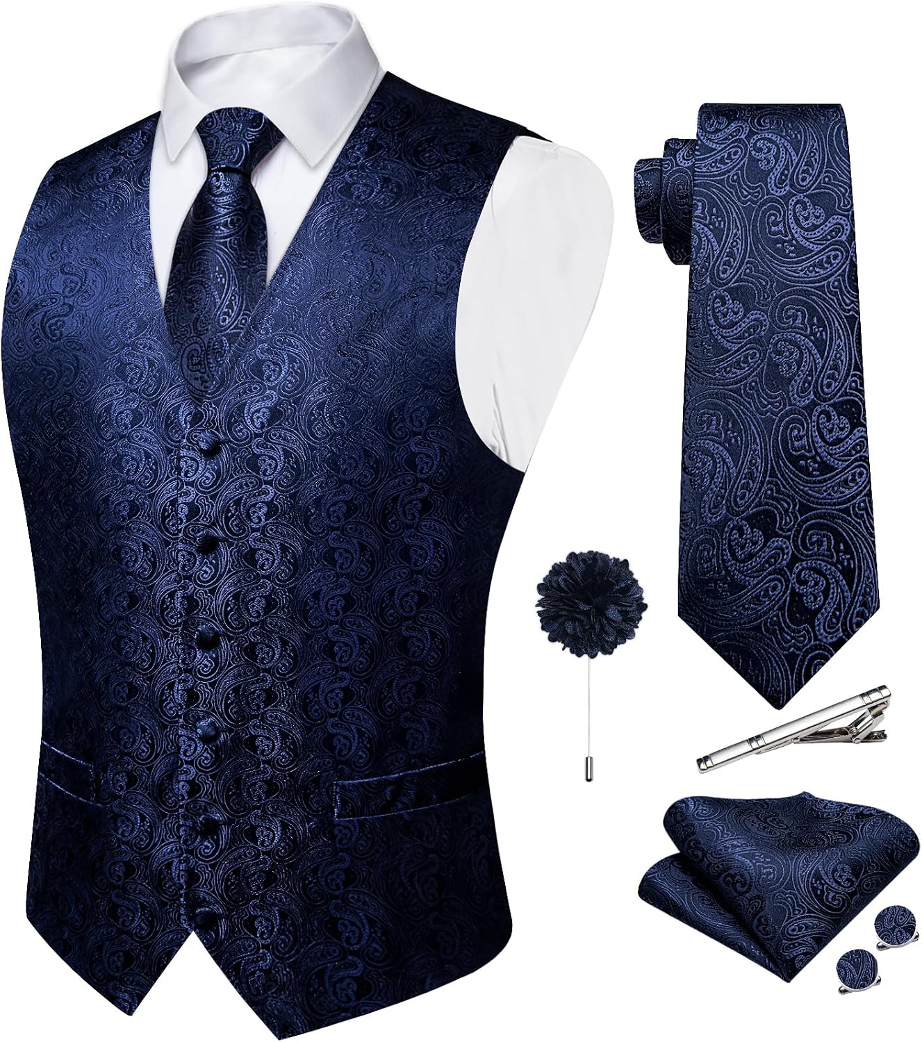 DiBanGu Mens Vest Tie Set Paisley Formal Dress Waistcoat