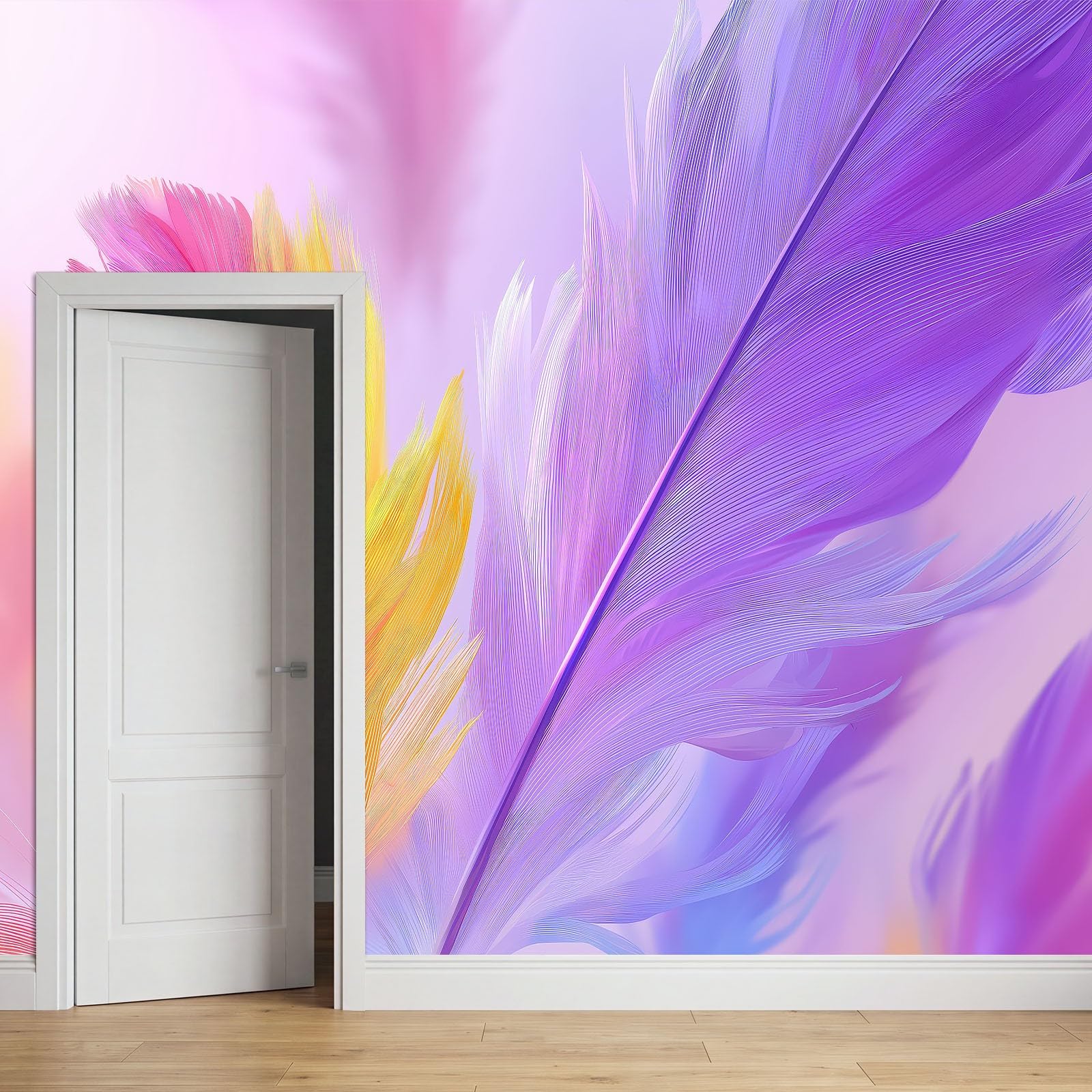 Générique 450 x 280 cm Panoramiczna tapeta fantasy zwierzę gradient pióra 3D projekt ścienny, dekoracja ścienna do zdjęć, tapety z włókniny dekoracja ścienna salon sypialnia, fioletowy