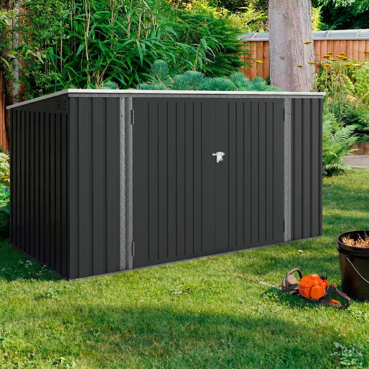 IDMarket - Abri de Jardin XXL en métal Gris Anthracite verrouillable Multi-Rangement pour Stockage vélos, Outils, poubelles