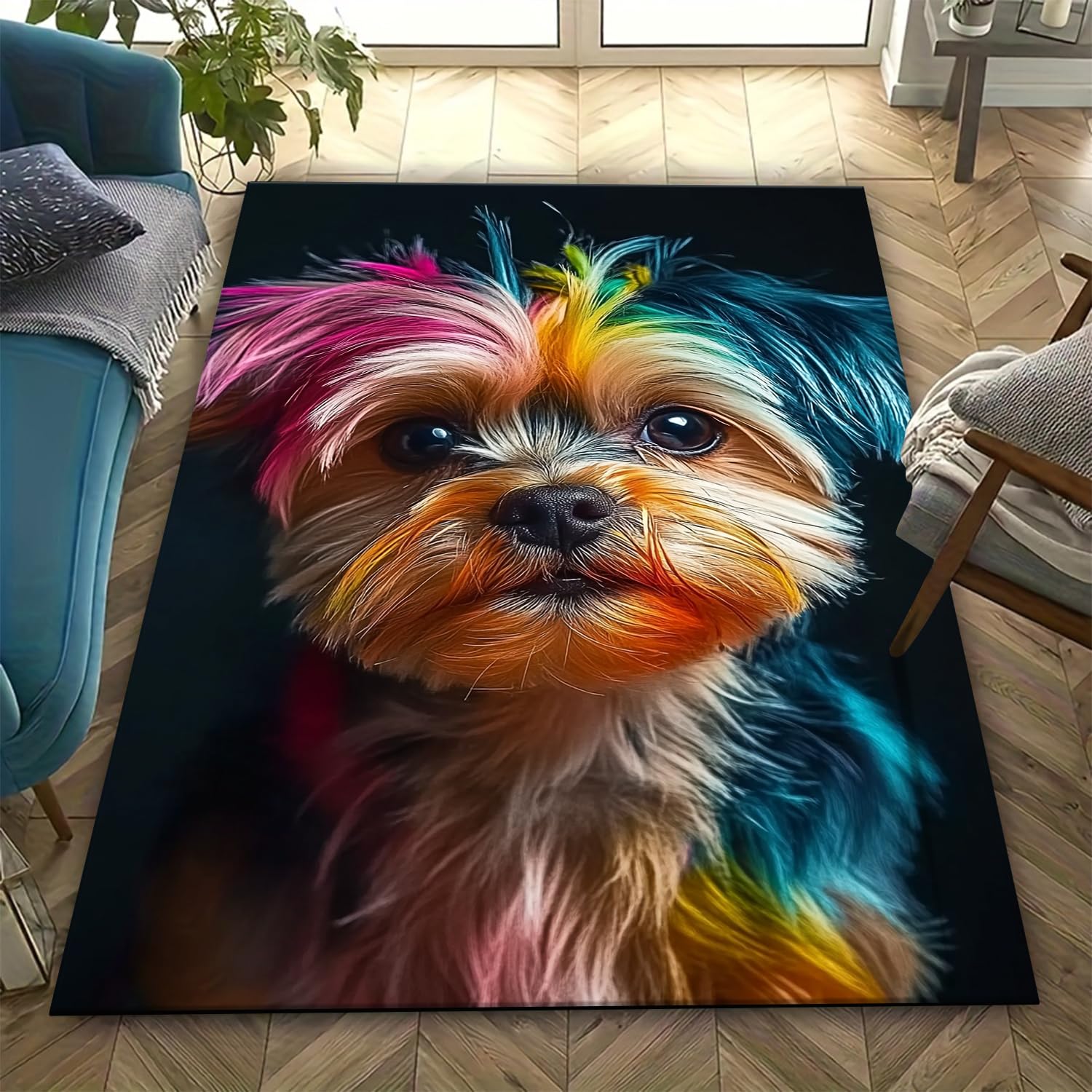 Tapis de salon 3D chien résistant aux taches pour sécuriser les jeux des enfants