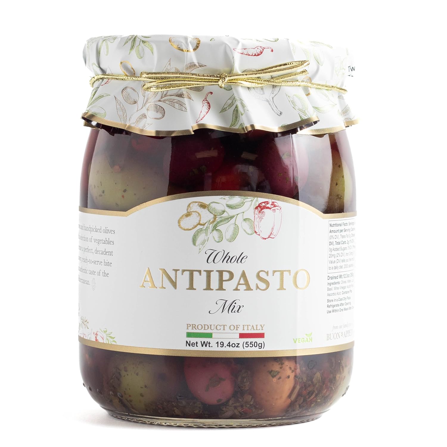 Giusto Sapore Antipasto, Whole Premium Olive Mix in Oil - Imported from Italy and Family Owned - 19.4oz