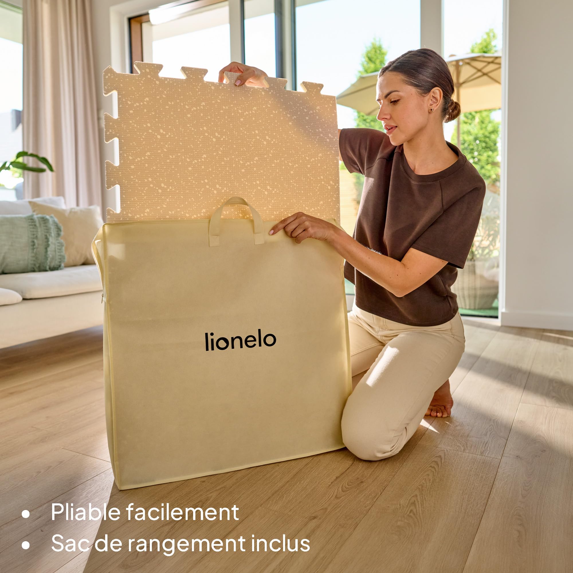 LIONELO YOKA Tapis de Jeu Puzzle 6 pièces pour bébés et Tout-Petits 173 × 116 x 1,5 cm, Double Face, Non Toxique et inodore, antidérapant, Facile à Nettoyer, Beige