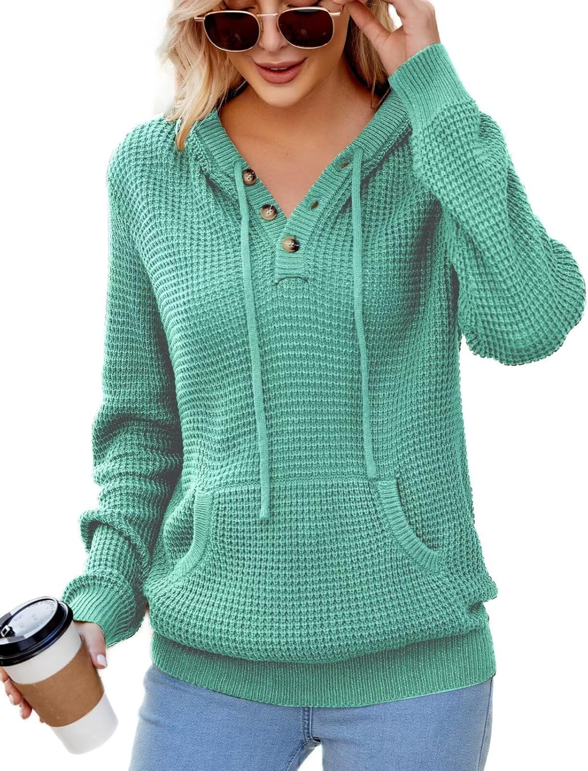CiCiBird Women Fall Hoodies Sweater Knit V Neck Tops Oversized Fashion Pullover Casual Long Sleeve Shirts with Pockets