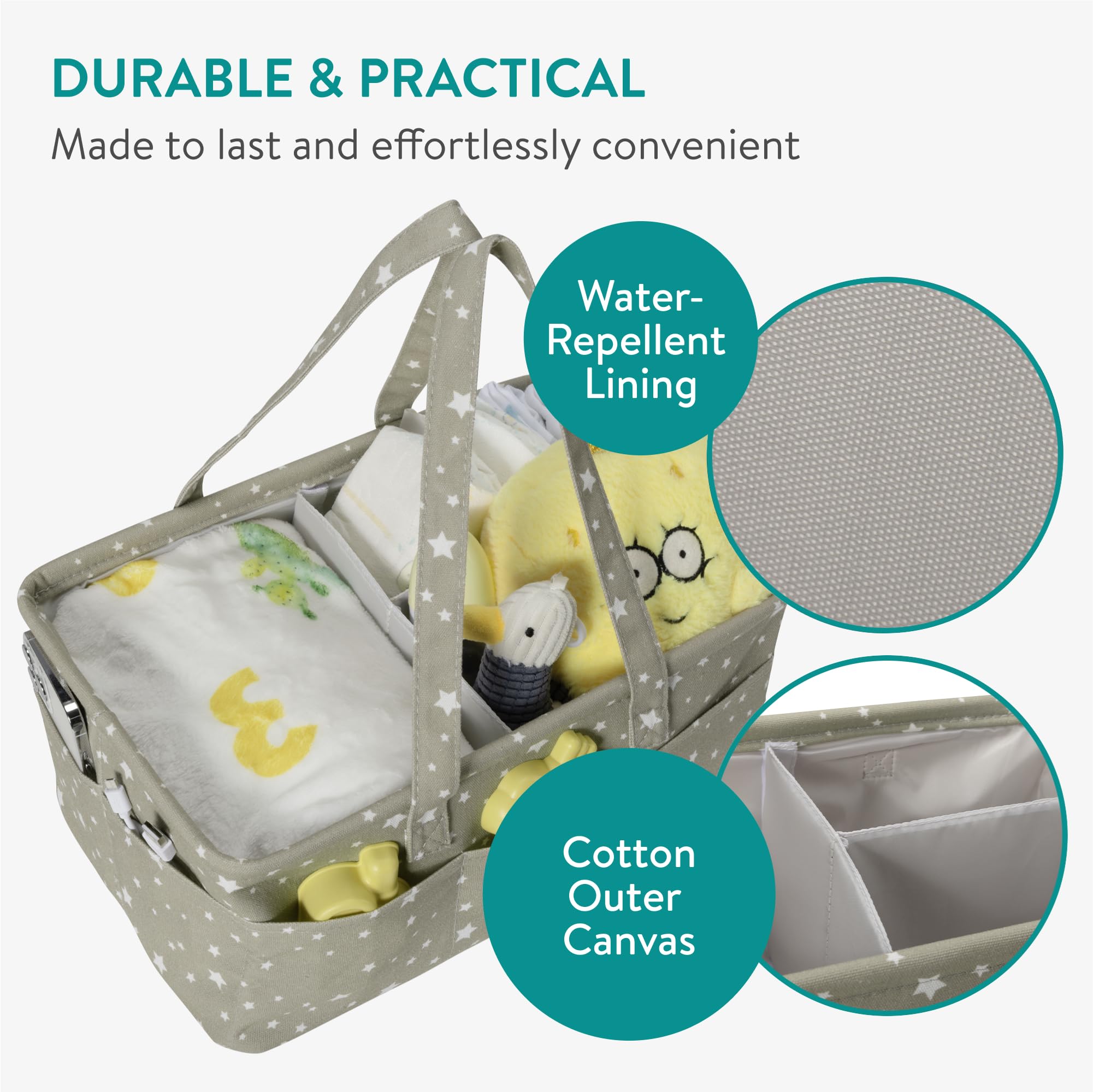 Navaris Nappy Caddy Organiser in Grey with Star Pattern - Baby Changing Basket with 10 Side Pockets & Removable Divider - Diaper Storage Bag - Newborn Essentials - Image 3