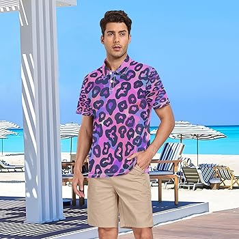 Amazon.com: Leopard Men's Polo Shirts Short Sleeve Pink Blue