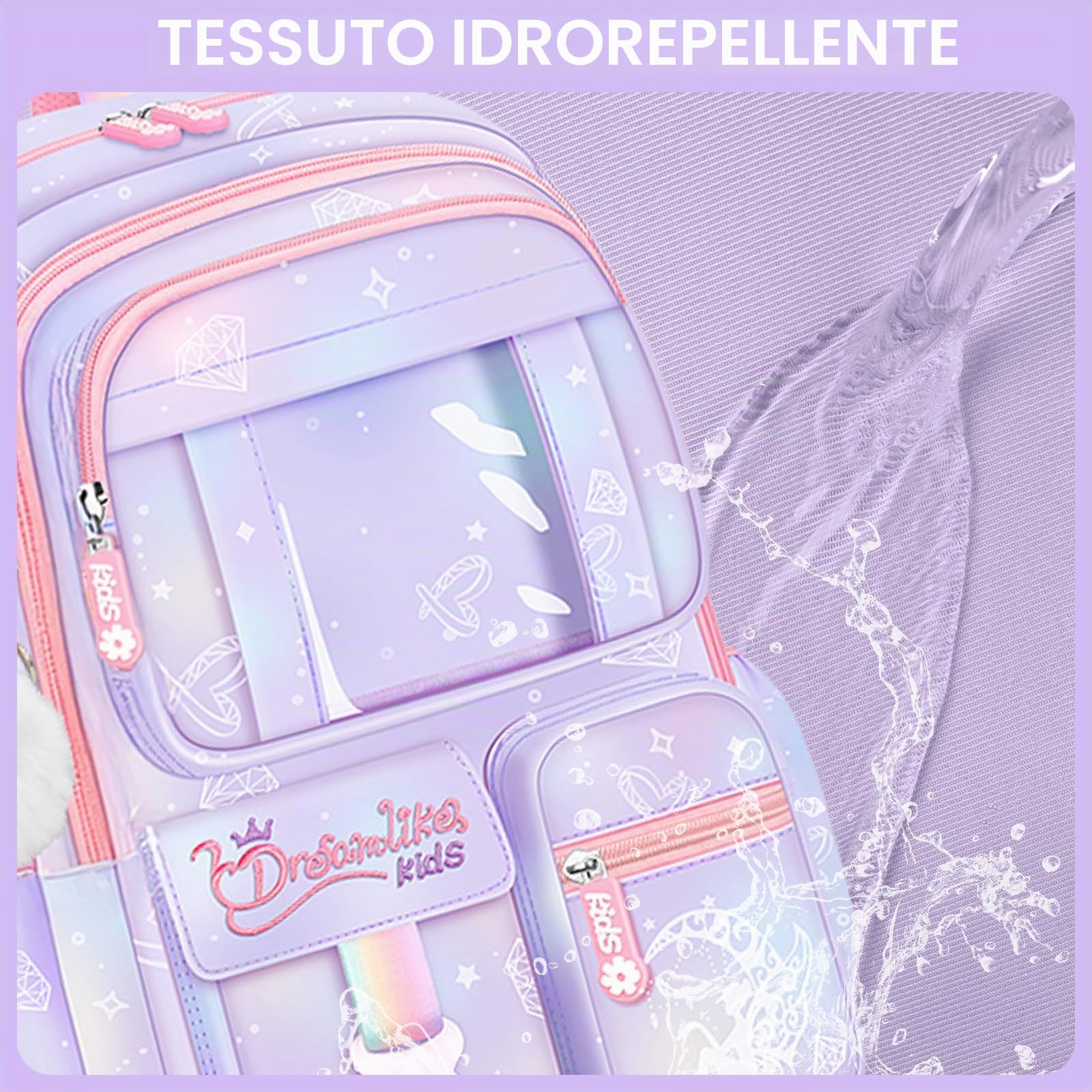 Amythe Set 3 in 1 Zaino Ragazza con Sacca Pranzo Astuccio