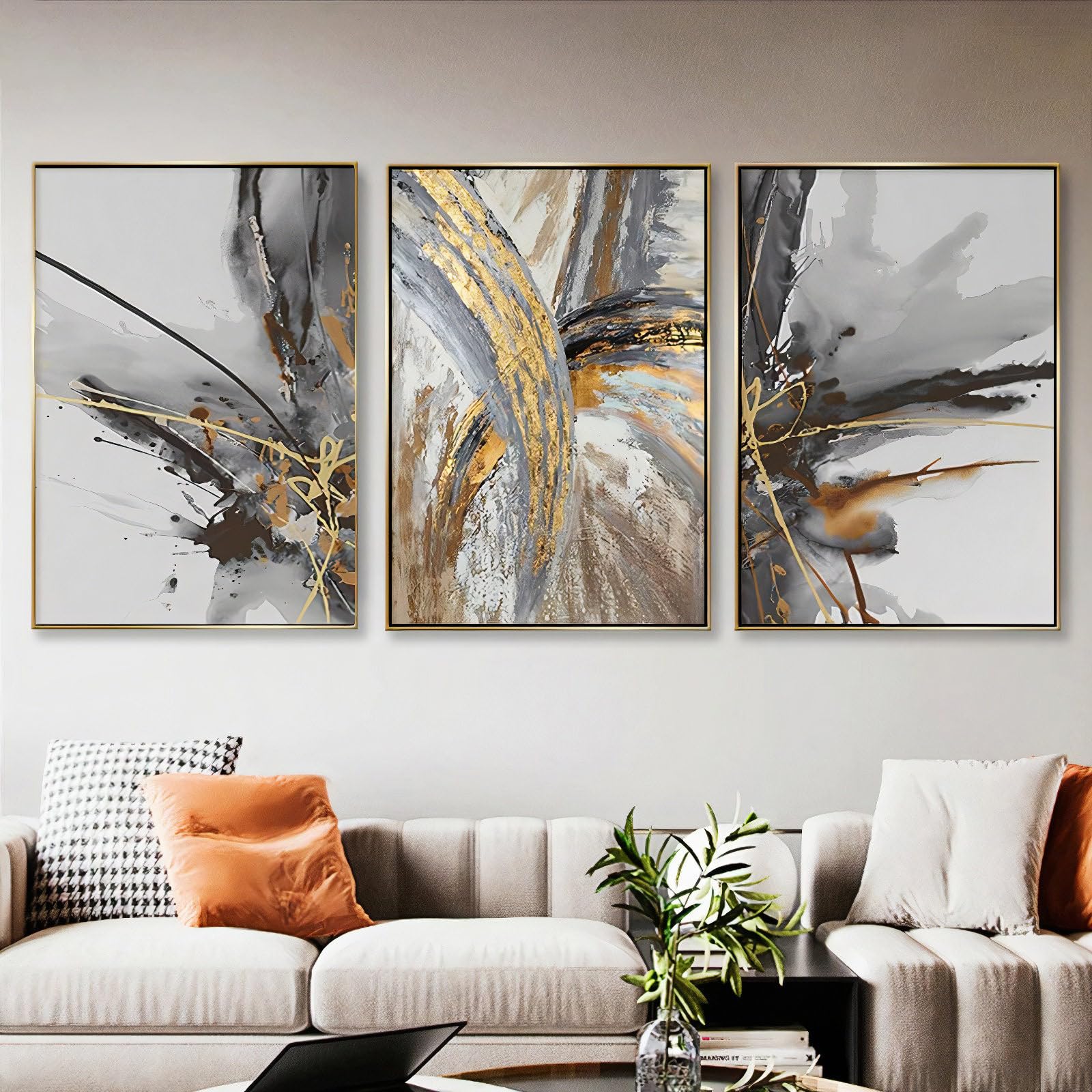 Black White Gray Gold Abstract Wall Art Modern Abstract