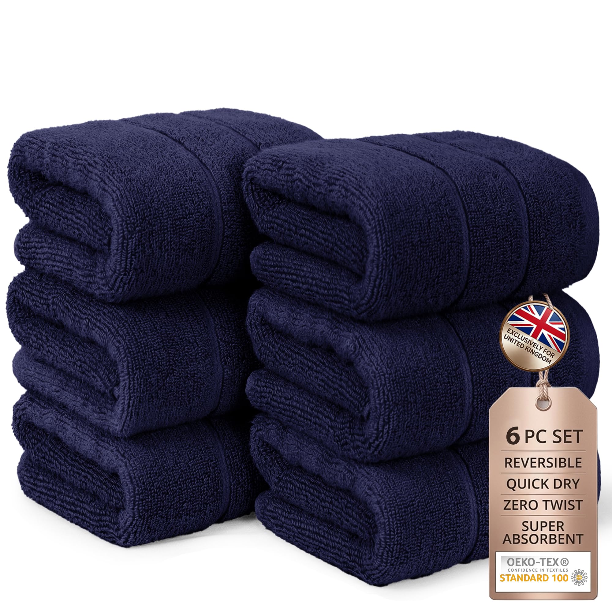 MYTRIDENT Asciugamani: set di 6 asciugamani di alta qualità, ad asciugatura rapida, asciugamani reversibili, ultra assorbenti, morbidi e soffici, 100% cotone sul passante, 50 x 80 cm (blu navy)