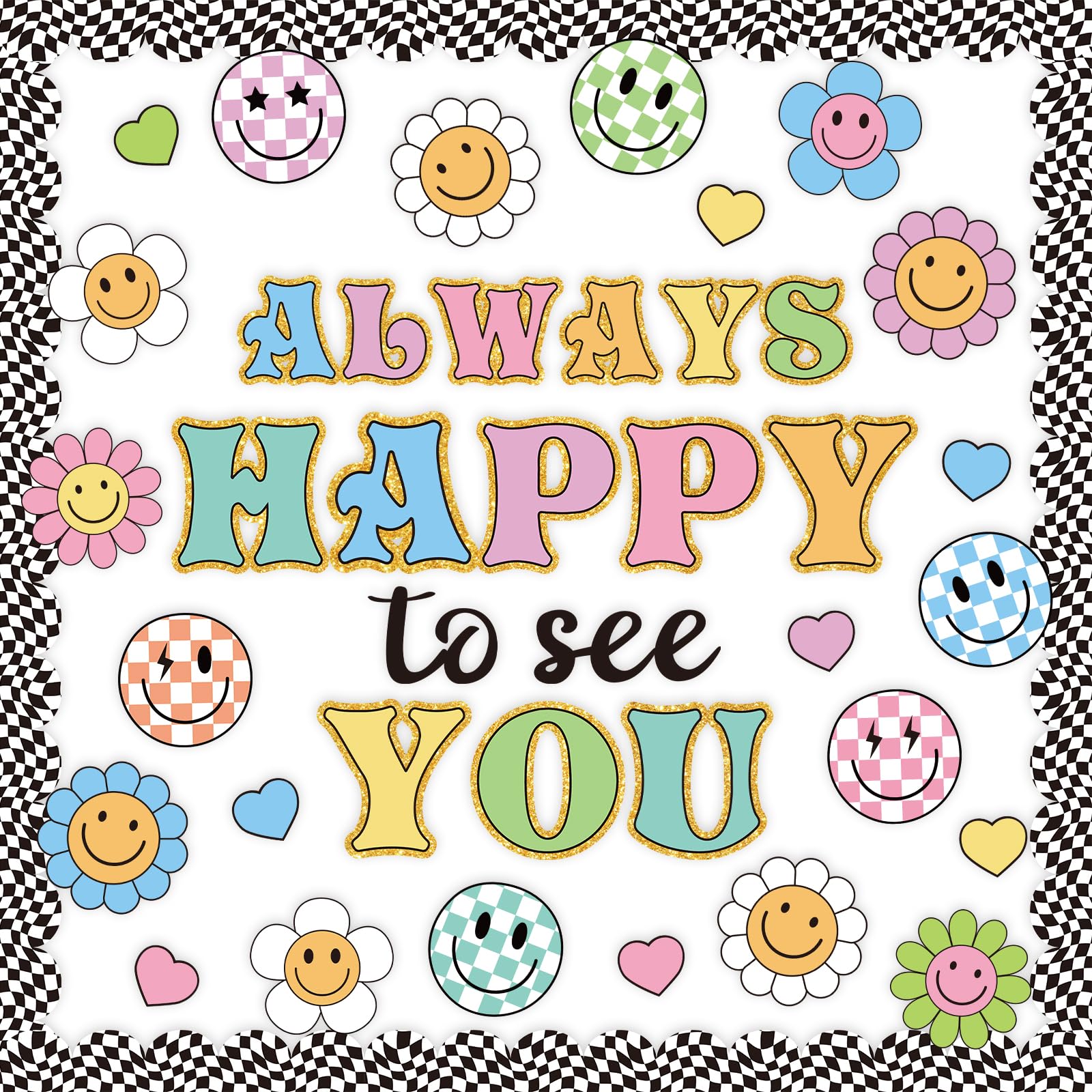 Décoration de tableau d'affichage souriant pastel motif floral et cœur mural de classe