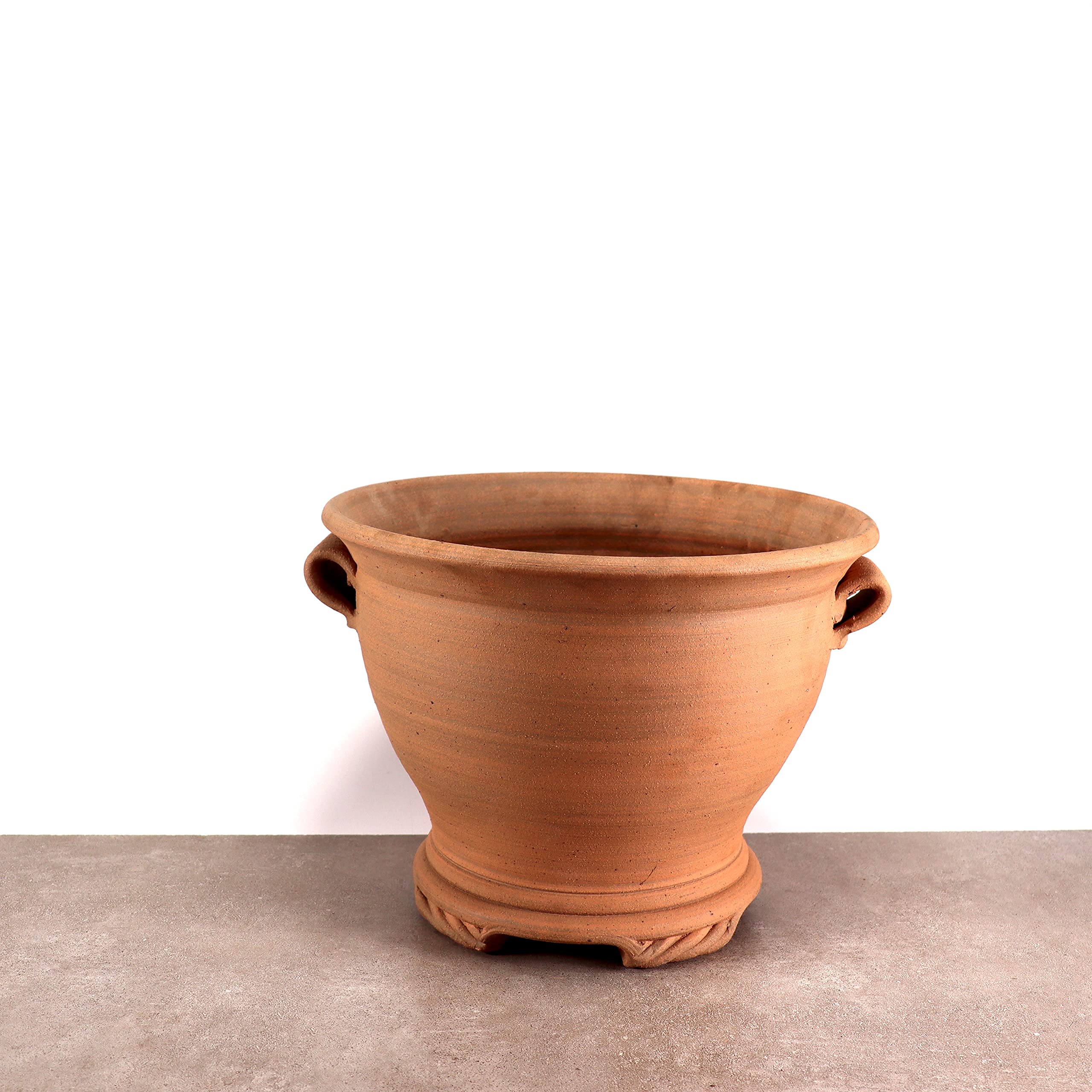Palatina Werkstatt Ciotola in terracotta fatta a mano con manico | Vaso da fiori per giardino appartamento fiori terracotta (L)