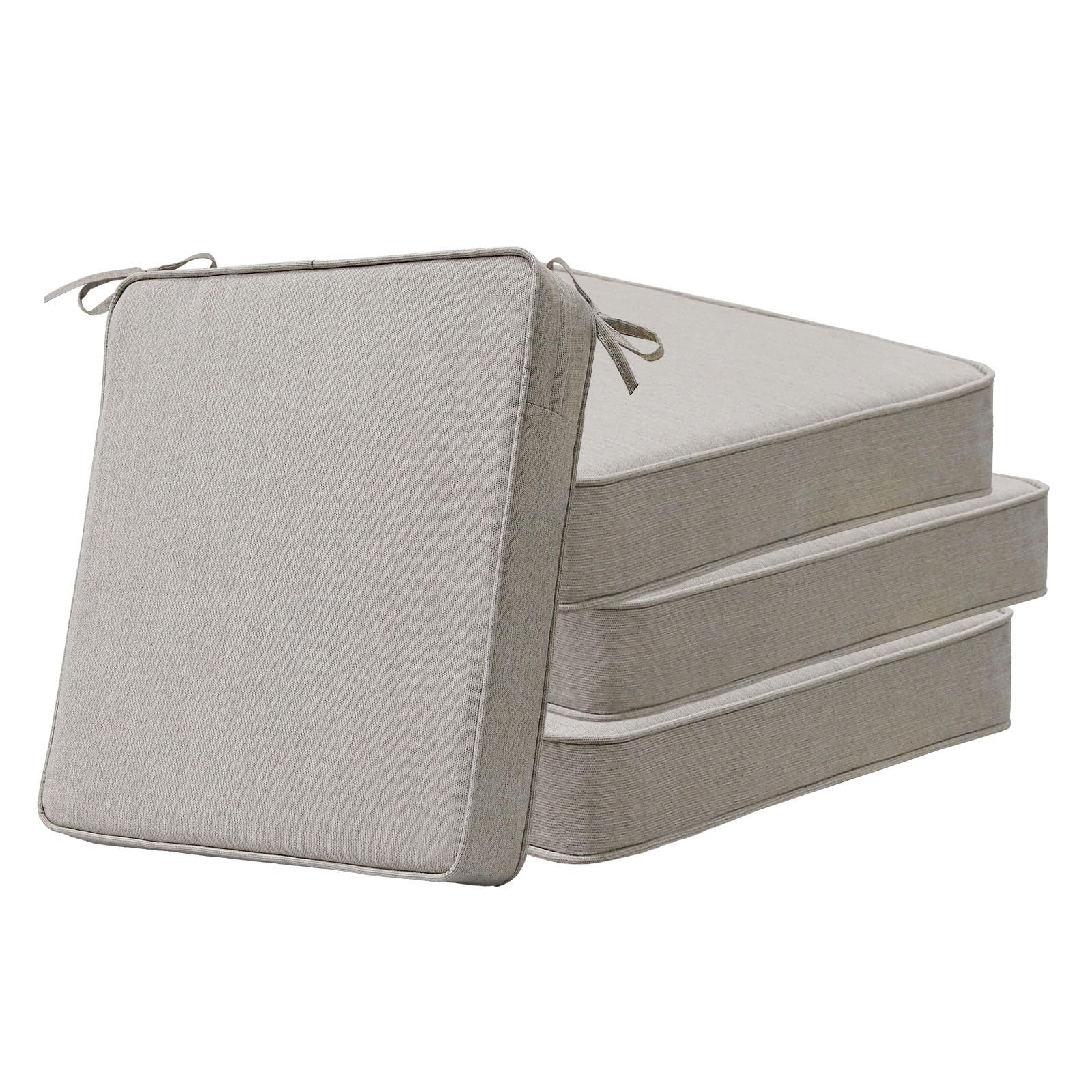 Sunbrella Square Corner Seat Cushions, 19" x 19" x 3", Set of 4, Indoor Outdoor Water Repellent Universal Chair Pads with Ties for Patio Furniture, Garden Dining Chairs, Specrtum Pebble