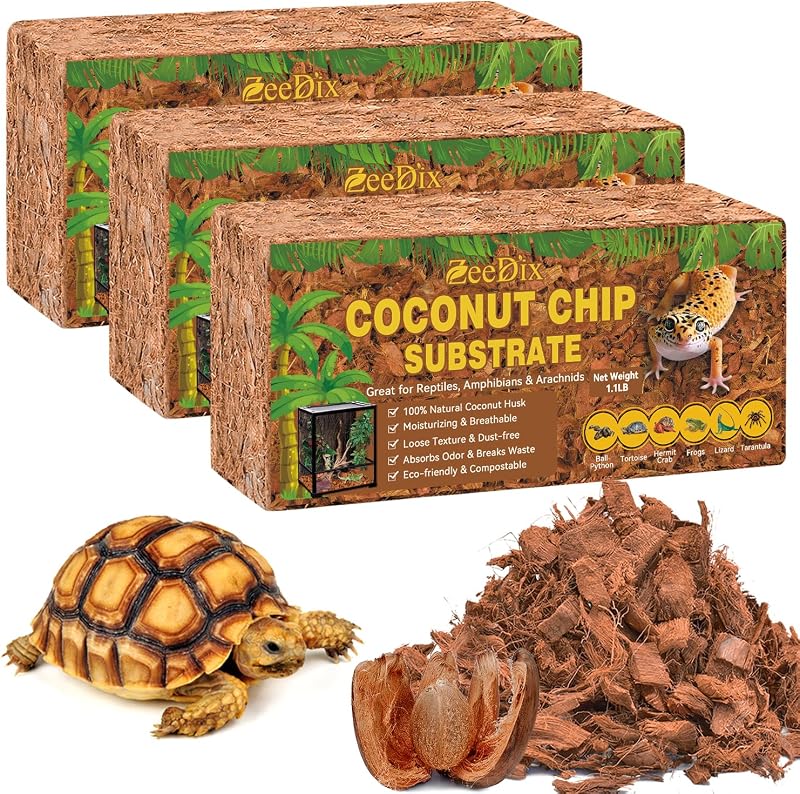 Substrato de Casca de Coco em Chips para Terrário ZeeDix, Pacote com 3