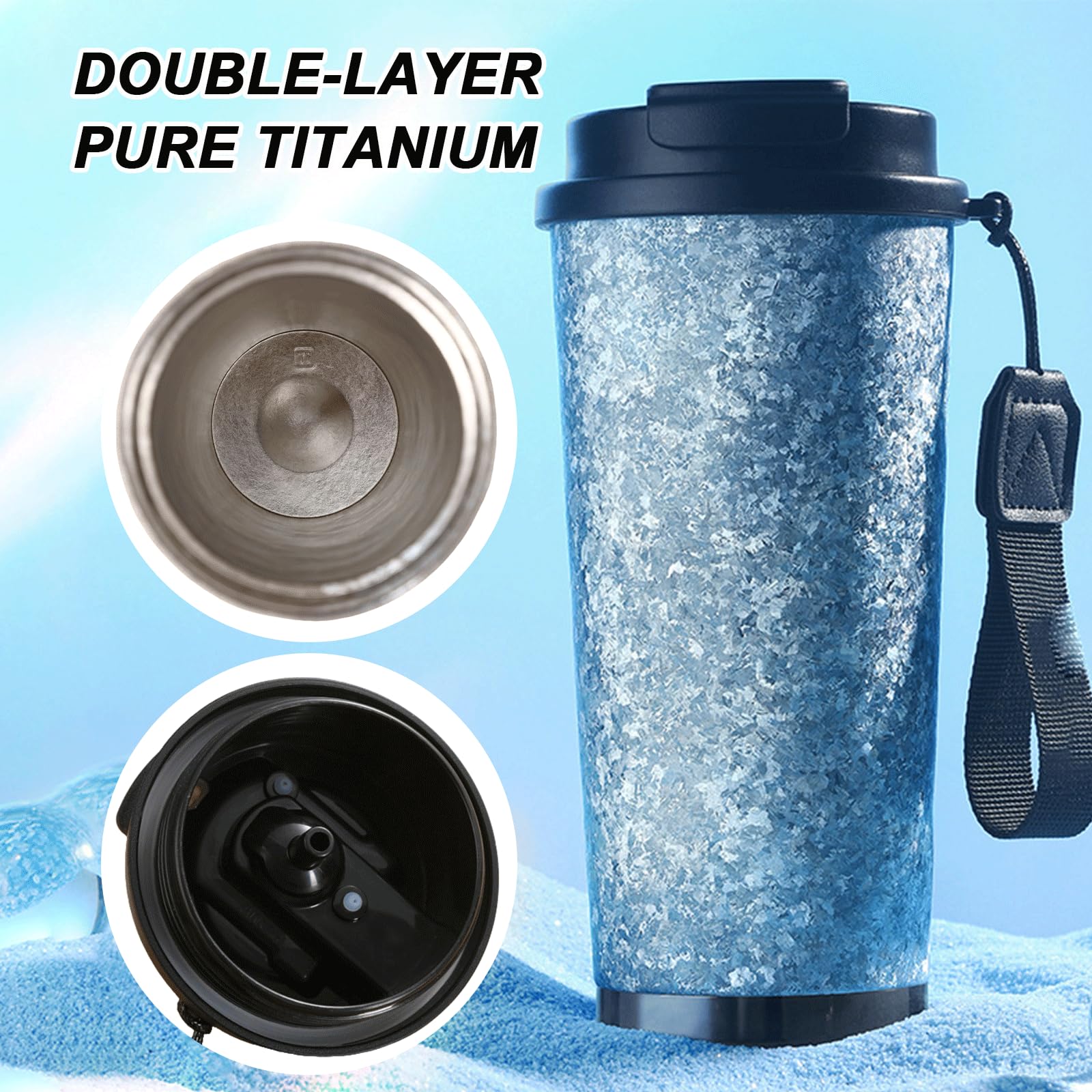 Taza Térmica de Titanio con Pajita, 500ml, Taza de Café para Llevar con Tapa, Hermética al Vacío a Prueba de Fugas, Doble Pared Aislada, Taza de Viaje para Bebidas Calientes y Frías, Rojo