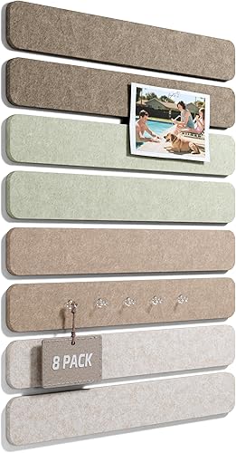 Fluxynara Cork Board Alternative Felt Strip Board 8-Pack 13"x2", Office Pin Board with 50 Push Pins, Adhesive Install for Bedroom Door & Home