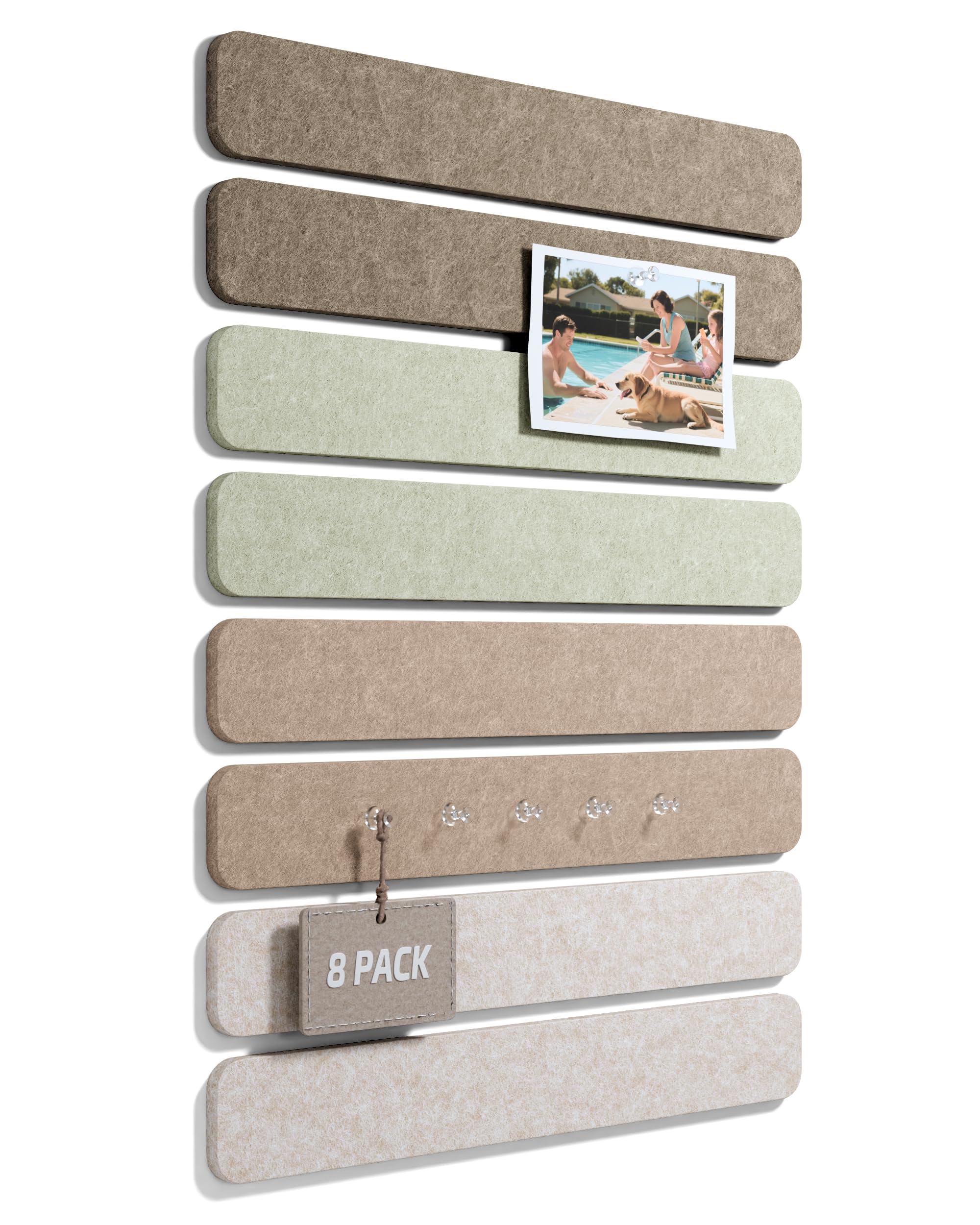 Fluxynara Cork Board Alternative Felt Strip Board 8-Pack 33x5 cm, Office Pin Board with Push Pins, Adhesive Install for Bedroom Door & Home Office (Linen Dusk) — image 1