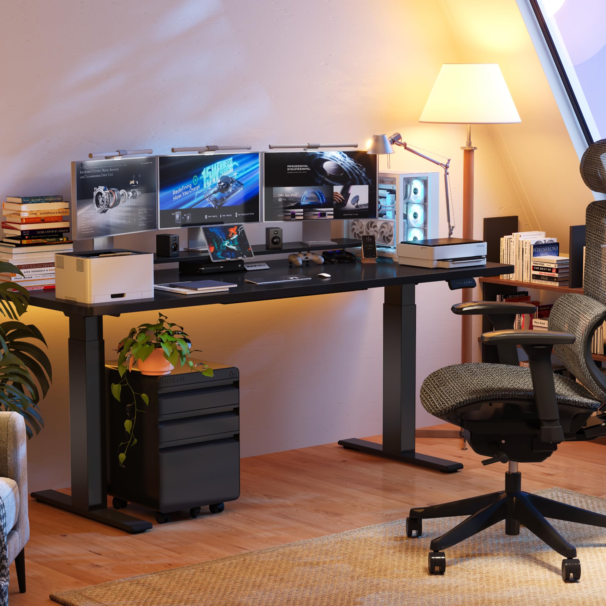 FLEXISPOT Höhenverstellbarer Schreibtisch Gestell mit Dualmotor, 300KG Tragkraft, ideal für große Tischplatten & Multi-Monitor-Workstations, 10 Jahre Garantie (ValtreX E300 Schwarz)