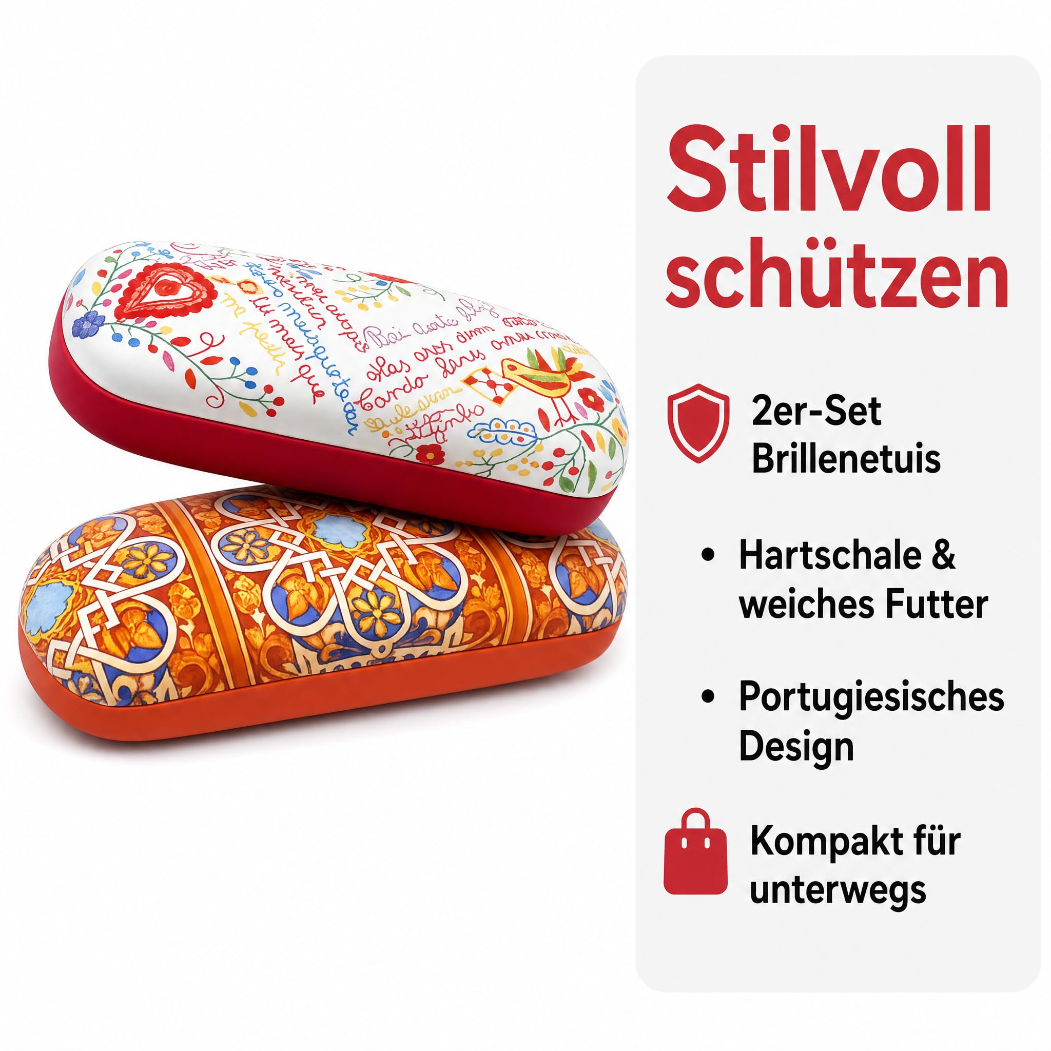 Terra Lusa Brillenetui Set, 2er Hartschale, Blumenmotive, 16x6x5 cm