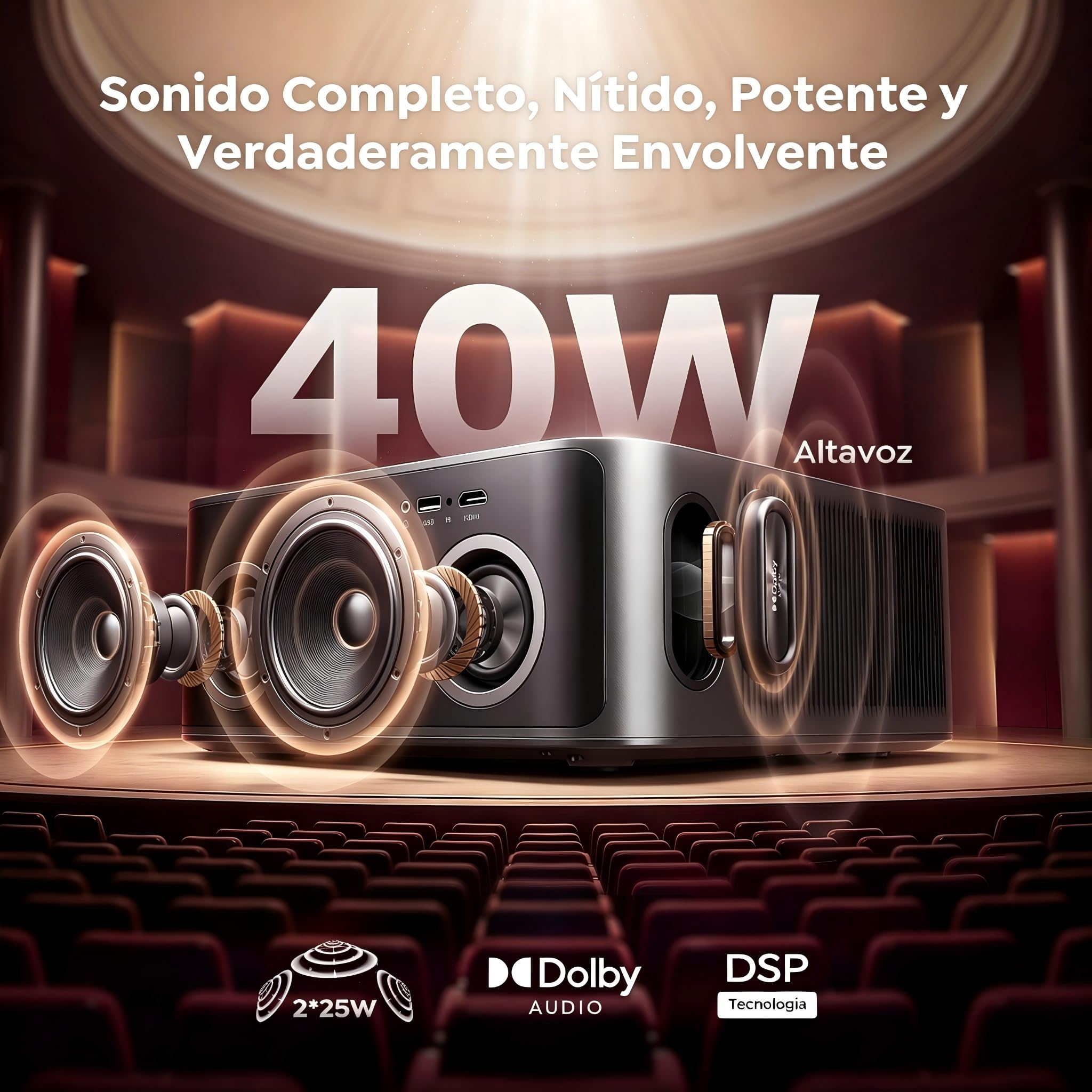 Proyector 4K【Alto Brillo 2000ANSI/VIDAA SO más rápido/40W Dolby Audio】Proyector Netflix Incluido TV en Directo, FHD1080P, HDR10, Auto Focus/Keystone, Control por Voz, BT5.4, para Exterior/Cine en Casa