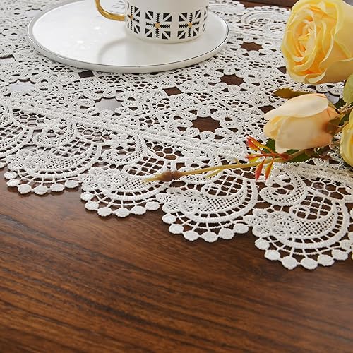 Miniatura 4 de LIN TONG Manteles individuales de encaje, resistentes al calor, manteles individuales bordados de ganchillo para restaurante, café, boda, decoración