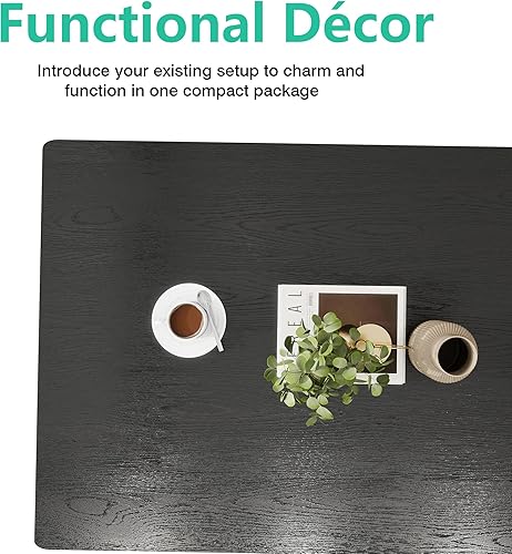 Miniatura 5 de Mesa de Café Negra Rectangular Mesa Central para Sala de Estar Mesa Lateral de Espacio Abierto con Marco de Metal, Fácil Montaje, Mesa de Café de