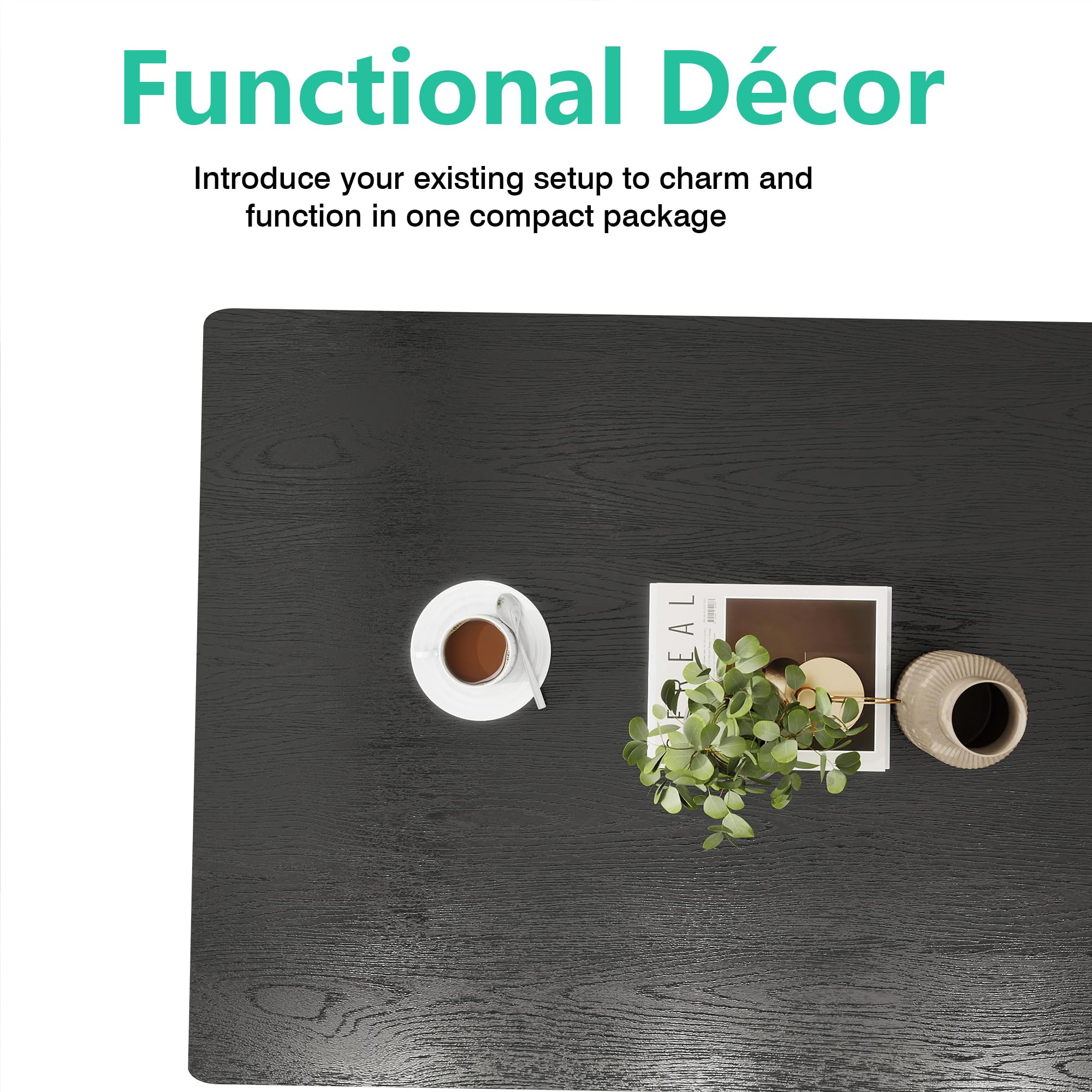 Mesa auxiliar rectangular negra para sala de estar, mesa auxiliar de espacio abierto con marco de metal, fácil montaje, mesa de centro de madera 4