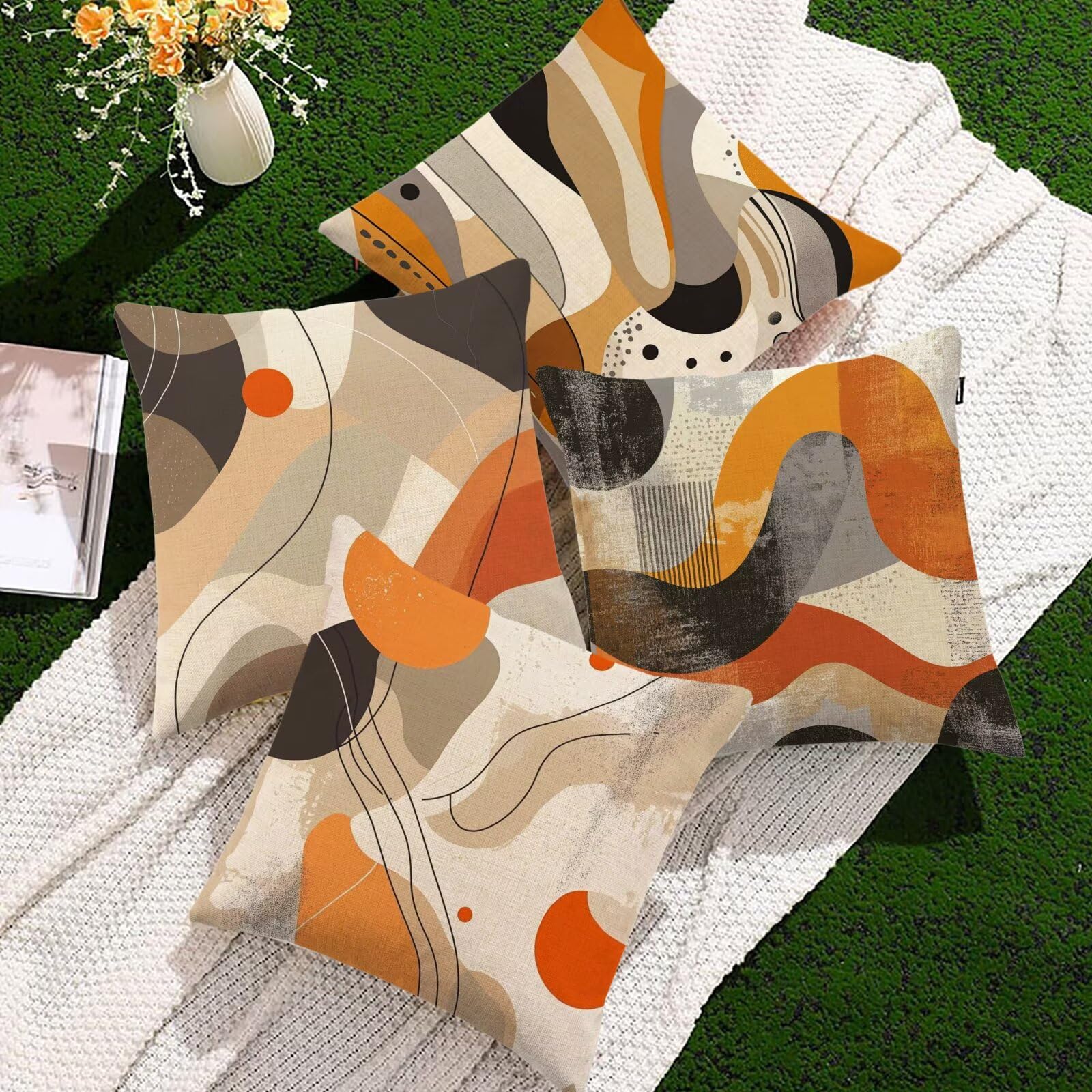 Outdoor Kissen Wasserdichter Kissenbezug 65x65 cm, 4er Set Braun Dekokissen Weich Kissenhülle Sofa Kissen Braun Kissenbezüge Quadrat Zierkissenbezüge für Couch Terrassen Deko Gartenmöbel Balkon f879