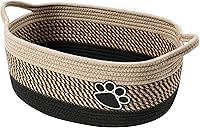 STOB SK Handmade Cotton Rope Woven Storage Basket with Handle - Small Light Beige Organizer for Toys, Dog Toys, Nursery Gift, Pet Bed