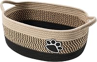 Small Woven Baskets for Organizing Rope Storage Basket with Handle Cute Cotton Nursery Gift Dog Toy Bins Organizer-Light Beige