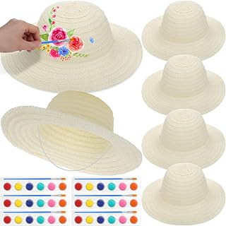 Chicingyou DIY Straw Hat Bulk Tea Party Cap Handmade Beach Sun Hat with Paints Brushes Arts Crafts Gifts for Adults Women Men