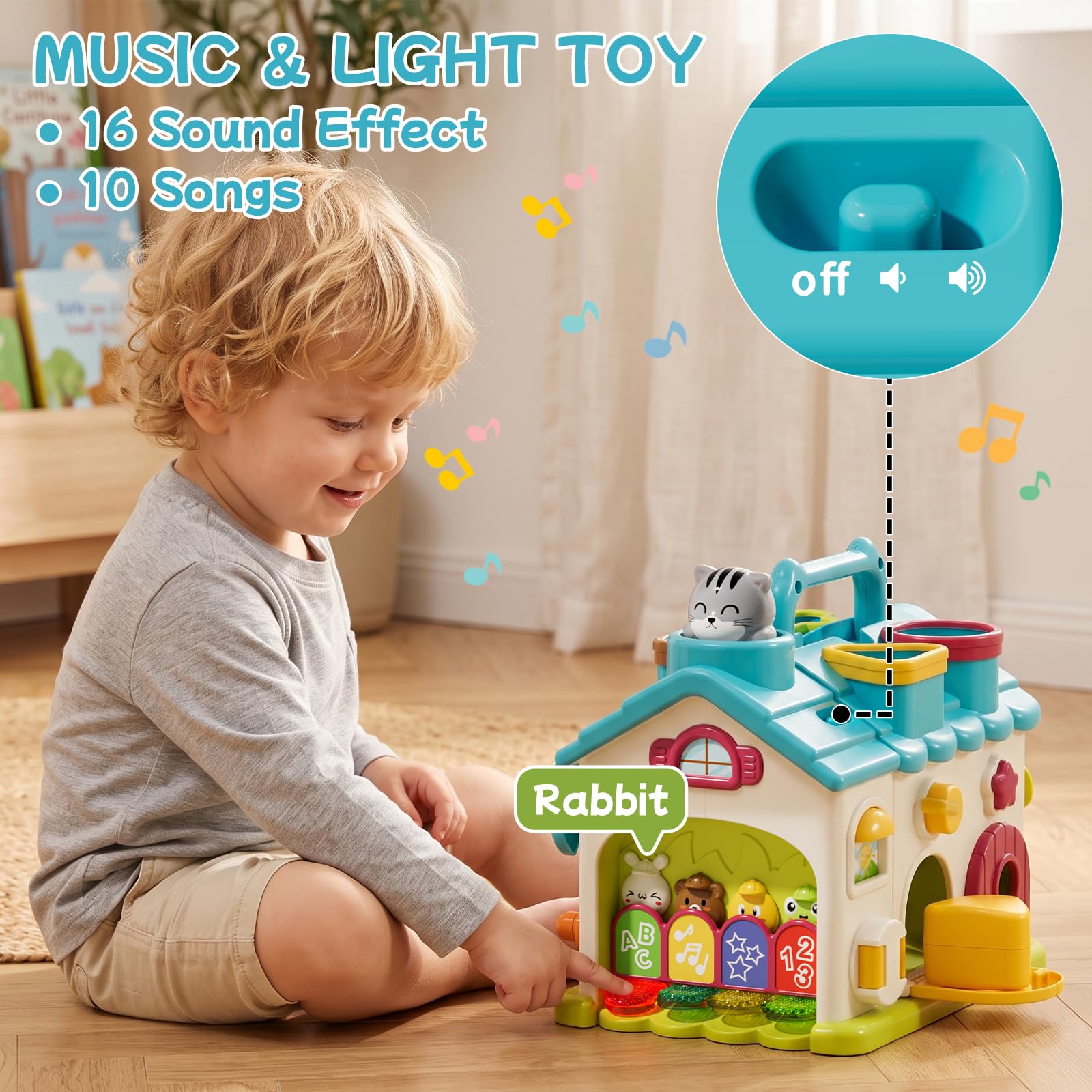 Giocattoli Montessori per bambini di 1-2 anni, 20 in 1 casa di attività educativa musicale con 4 blocchi di forma, giocattolo sensoriale motore fine per bambini da 1 a 3, regalo di primo compleanno