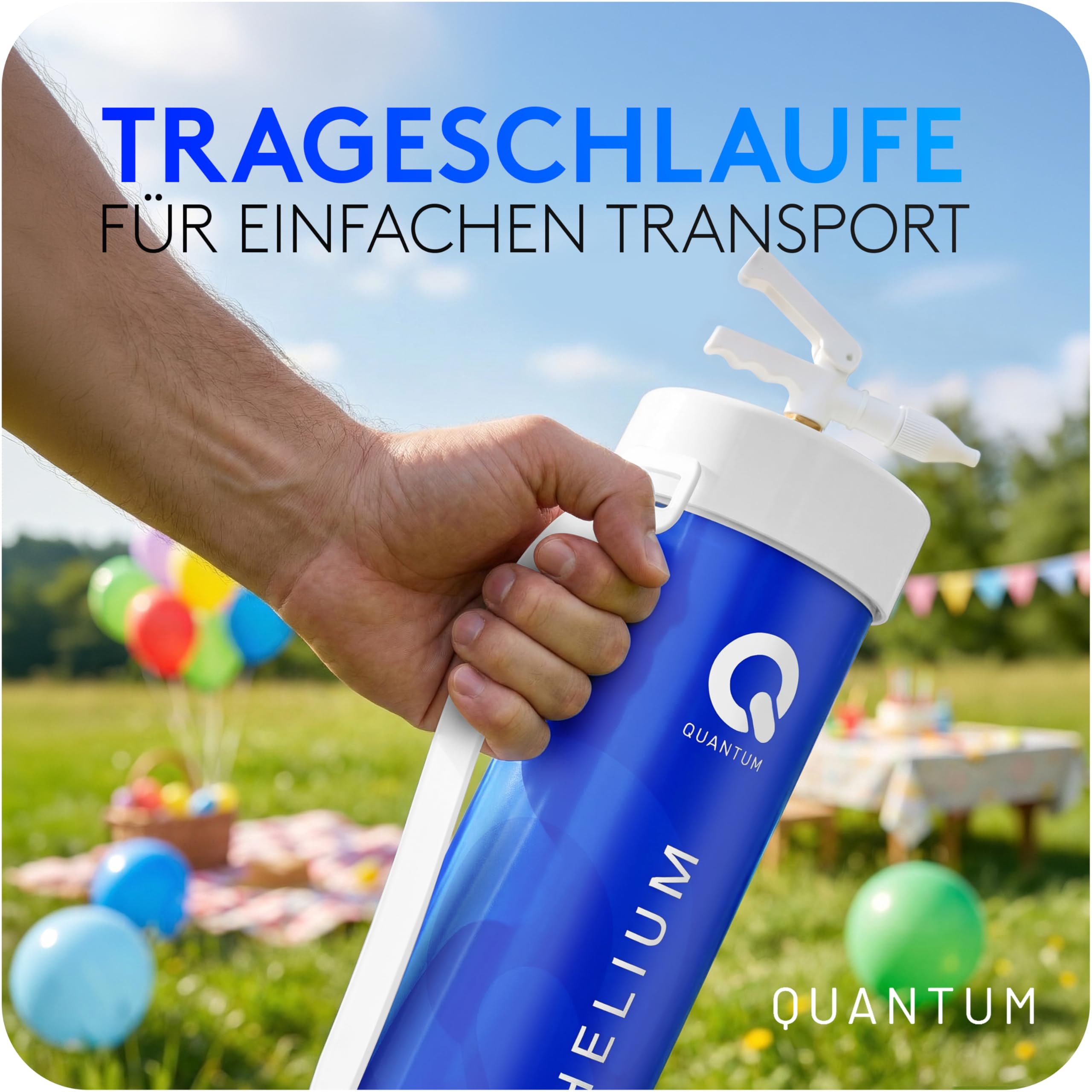 Quantum Ballongas Heliumflasche 370L für bis zu 45 Luftballons, Einweg Helium mit Ventil, sofort einsatzbereit für Geburtstag, Party und Hochzeit