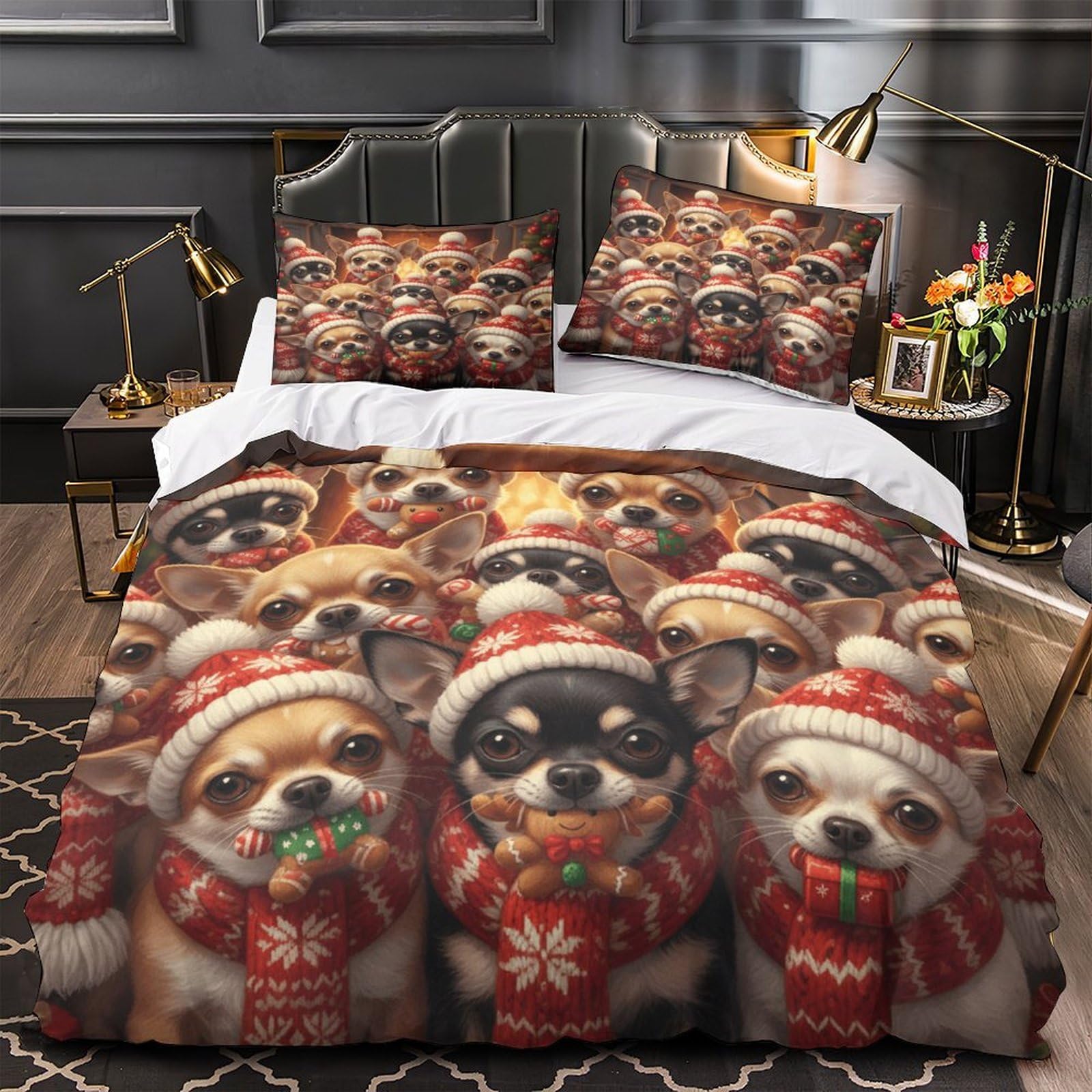 Parure de lit de Noël 220x240 cm avec housse de couette imprimée 3D en microfibre