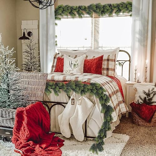 Miniatura 5 de RECUTMS Guirnalda de Navidad para exteriores, guirnalda decorativa de Navidad, corona de pino artificial, vegetación de plástico, plantas de