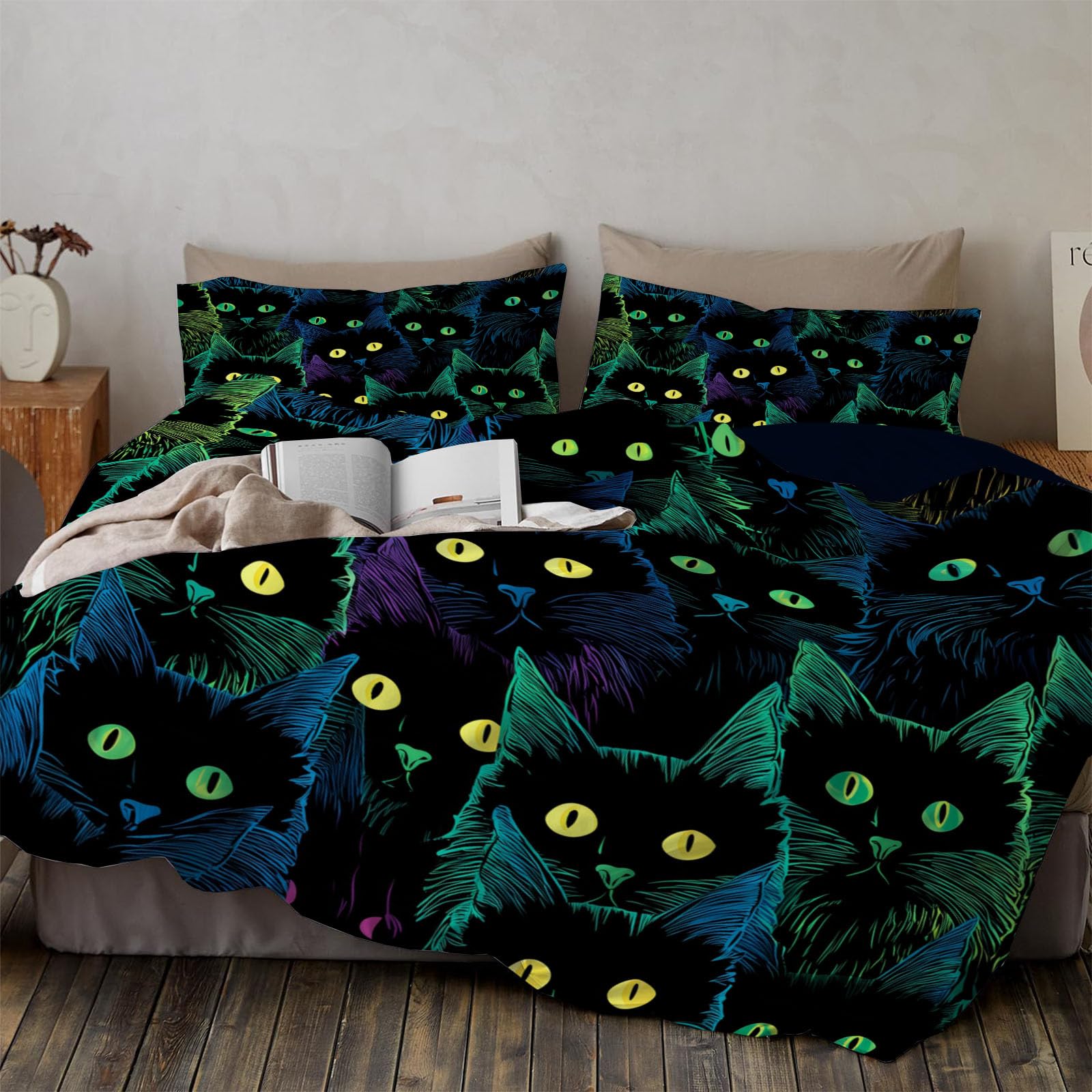 Parure de lit chat 240x260 cm anti-plis pour en finir avec le repassage du lit enfant