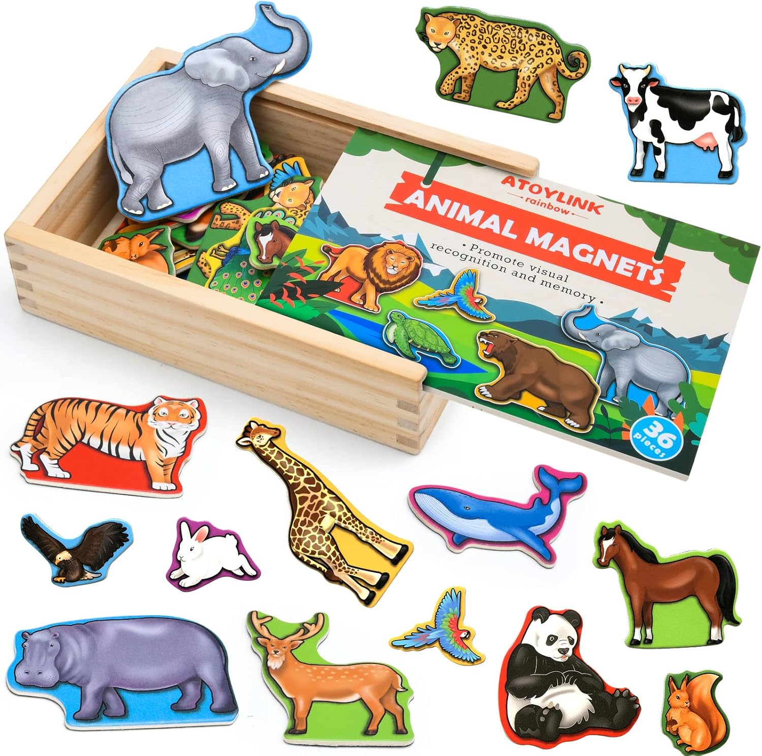 Atoylink 36 Pcs Animal for Kids Wooden Fridge