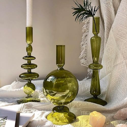 Miniatura 2 de Portavelas de palo, portavelas de vidrio para centro de mesa, estilo moderno, portavelas verde mixto, 4 unidades