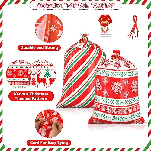 Miniatura 4 de OuMuaMua Bolsas de regalo grandes para regalos de Navidad – Paquete de 6 bolsas de regalo grandes de plástico de Navidad rojas con etiquetas de