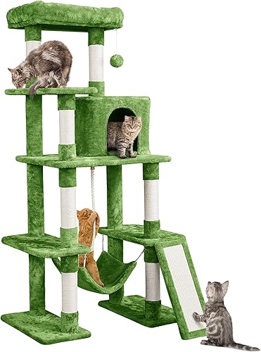 Miniatura 1 de Yaheetech Torre para gatos de 63 pulgadas de varios niveles para gatos de interior, árbol alto para gatos con postes rascadores cubiertos de sisal y