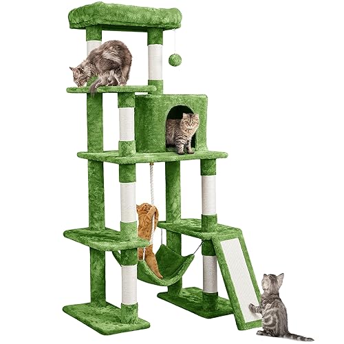 Yaheetech Cat Tree Cat Tower, 63in Multi-Level Cat Tree for Indoor Cats w/Sisal-Covered Scratching Posts & Condo, Cat Furniture Activity Center for Cats Kitten, Green - Green - 63in