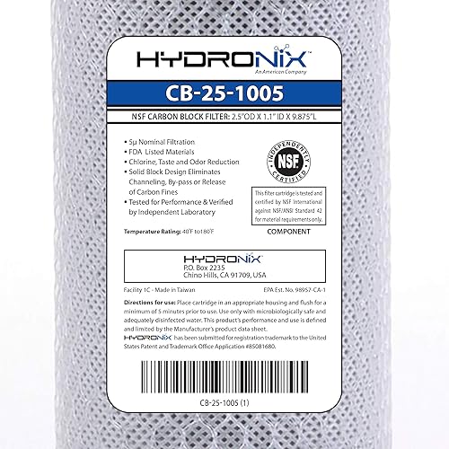 Miniatura 2 de Hydronix HX-CB-25-10053 - Filtro de agua de bloque de carbono de coco NSF para toda la casa, 2.5 x 10-5 micrones, 3 unidades (paquete de 1), color